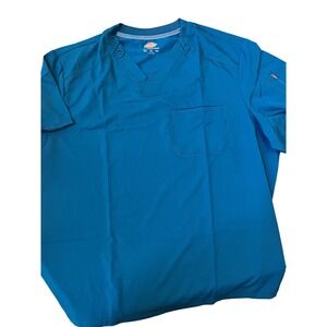 🎊Dickies Dynamix Medical Scrub Top Mens 4XL Teal Blue V Neck‎ Short Sleeve
